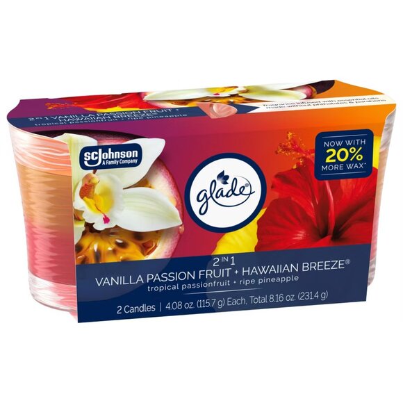 Glade Candles 2-Pack – Hawaiian Breeze & Vanilla Passion Fruit | 4.08oz Each - Picture 4 of 4